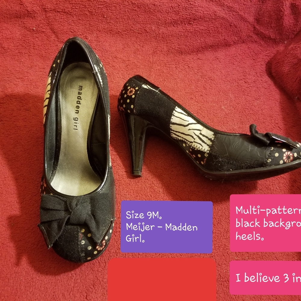 Madden Girl multi-pattern heels.